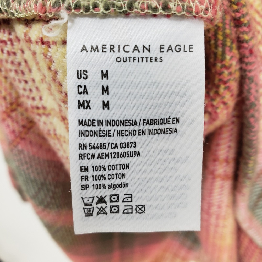 American Eagle Plaid Button Down Shirt Womens Sz M Pink Green Flannel Cotton 90s - Picture 8 of 8
